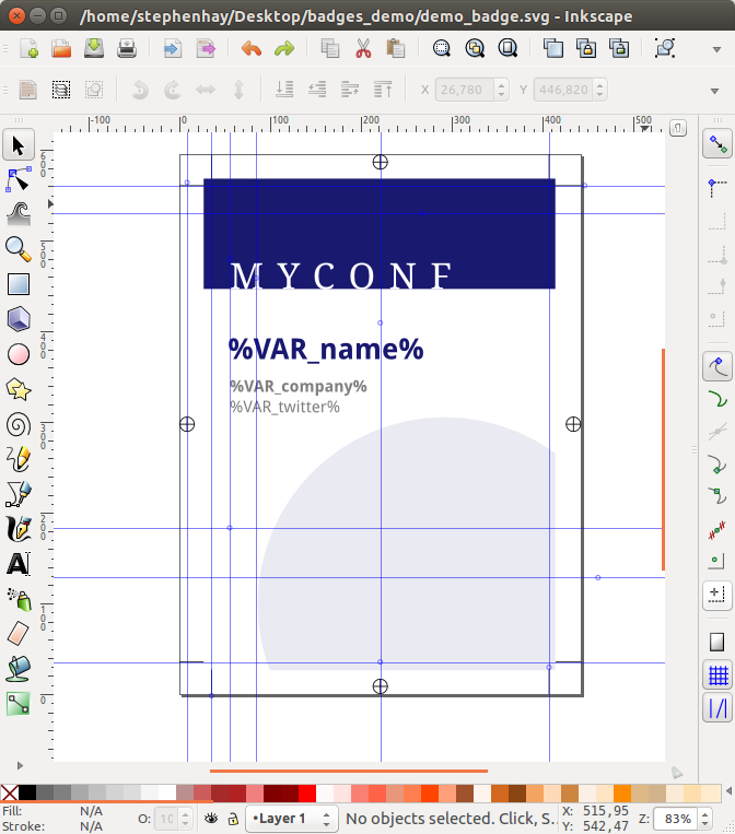 Conference name badge in Inkscape GUI