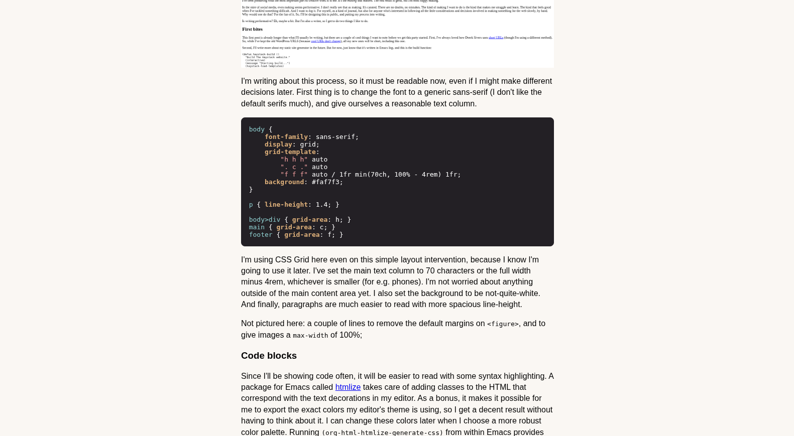 Page snippet containing a syntax-highlighted code block